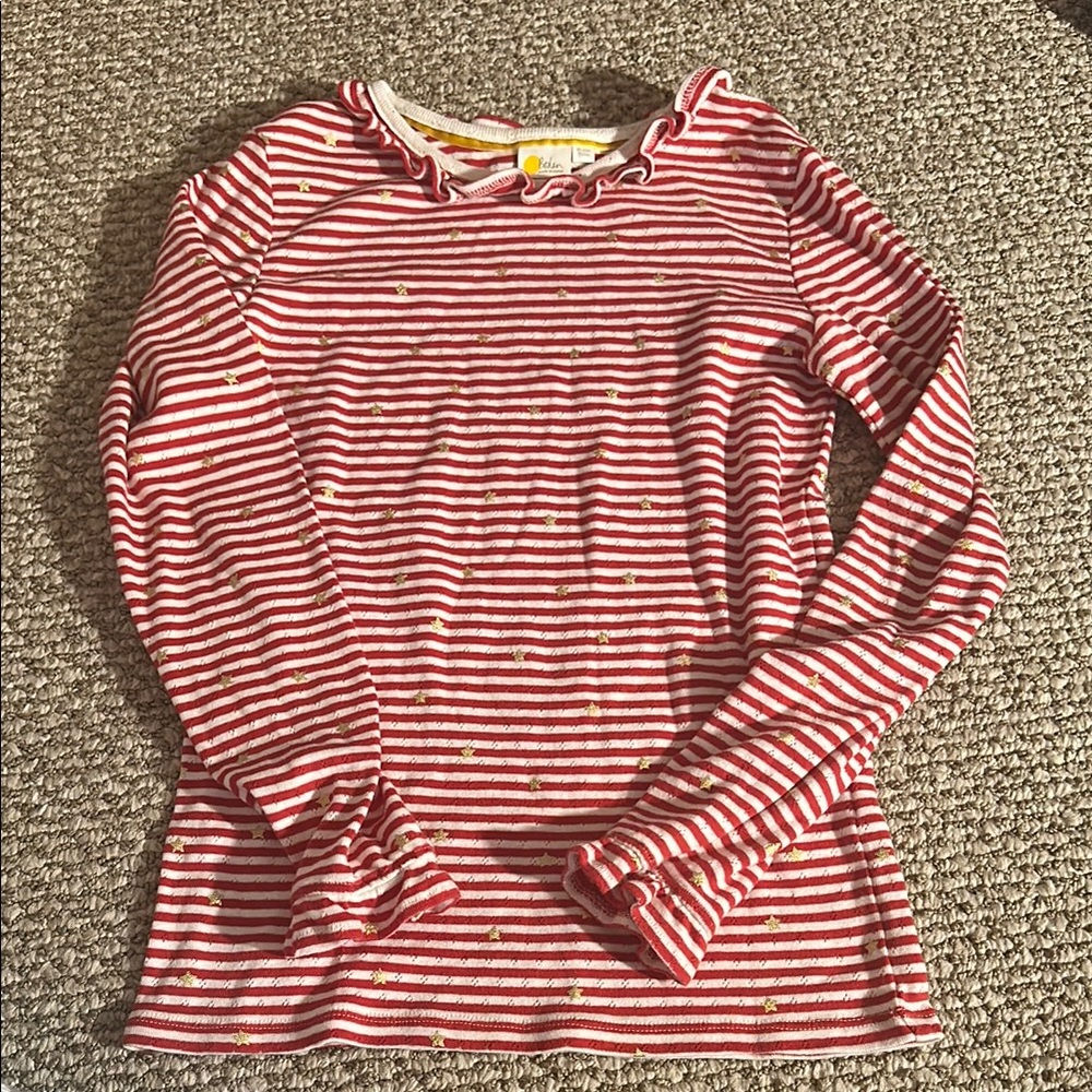 Sparkly Ruffle Pointelle Top in Rockabilly Red/Ivory